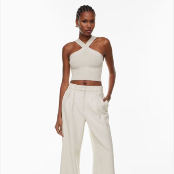 BABATON Aritzia White Sculpt Rib Knit Criss Cross Cropped Tank | Size Medium - Picture 2 of 7